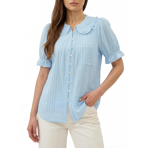 Women’s Pretty Garden VNECK POPLIN SLEEVE TOP - BUTTON UP TOP