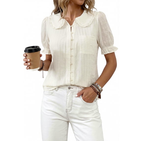 Women’s Pretty Garden VNECK POPLIN SLEEVE TOP - BUTTON UP TOP