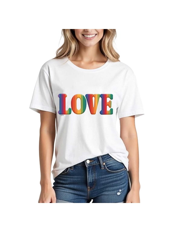 Women's Pride Rainbow Graphic T Shirt – LGBT Equality Short Sleeve Top with Cute Pattern Design, LGBTQ+ Rainbow Flag Casual Summer Tee 2025
