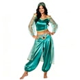 thumbnail image 1 of Women's Princess Cosplay Jumpsuit Belly Dance Romper with Headwear Halloween Costume, 1 of 4