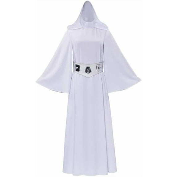 Women's Princess Leia Dress Adult Long Hooded Dress Leia Outfits White Robe with Belt
