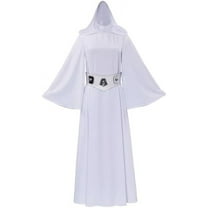 Women's Princess Leia Long Hooded Dress Leia Outfits White Robe with Belt