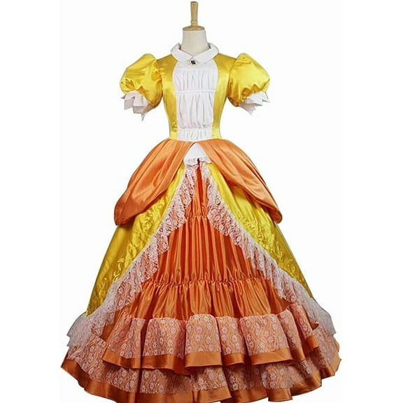 Women’s Princess Peach Elegant Orange Dress Adult Party Outfit