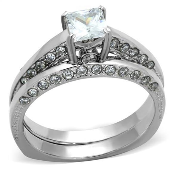 Women's Princess Stainless Steel Engagement Ring with AAA Grade CZ Stones- Size 8
