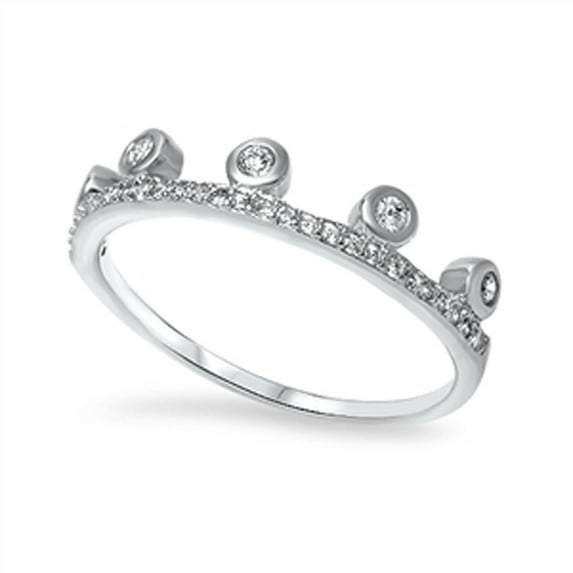 Women's Princess Tiara Crown Clear Cubic Zirconia Ring .925 Sterling Silver Band White Female Size 8