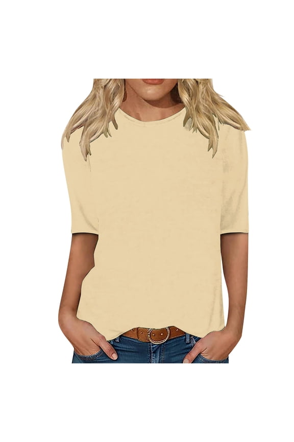 Women's Print Blouse T Shirts Round Neck Mid Sleeve Floral Design Casual All Seasons