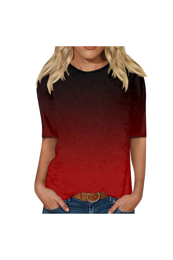 Women's Print Blouse T Shirts Round Neck Mid Sleeve Floral Design Casual All Seasons