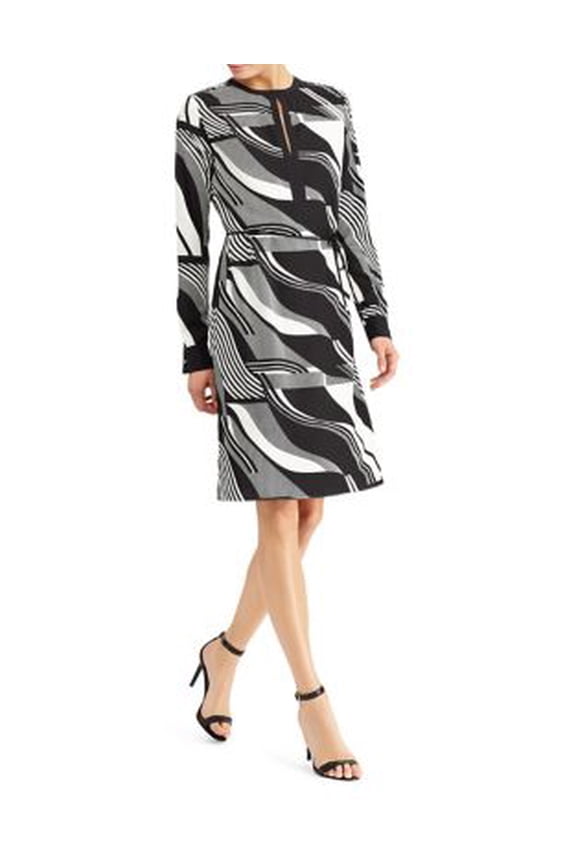 Women's Print Crepe Drawstring Dress (14, Multi)