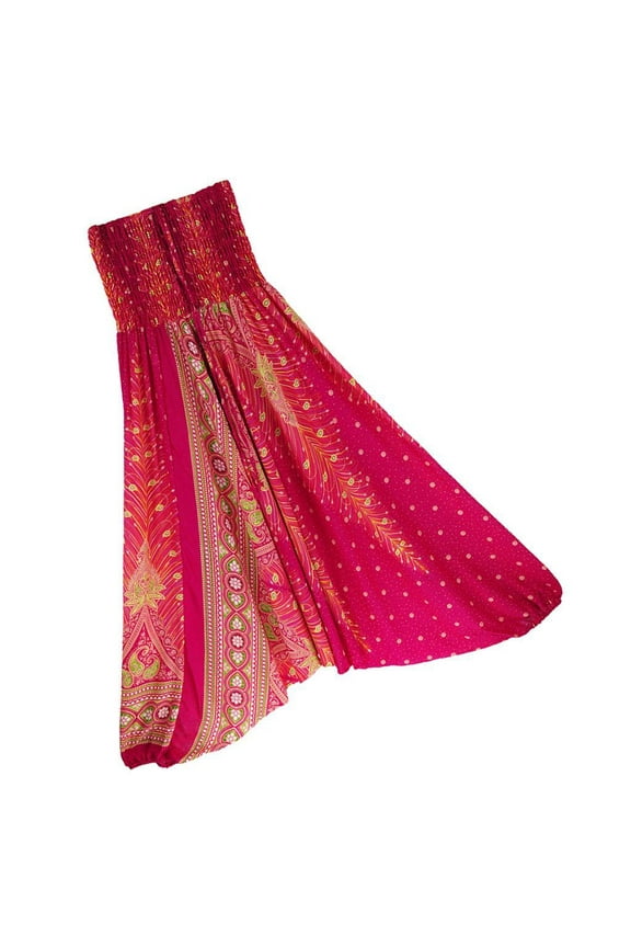 Women's Print Elastic Waist Harem Pants Jumpsuit - Pink, as described