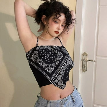 Women's Print Irregular Slim Sexy Backless Exposure Navel Fake Two Pieces Camisole Crop Top