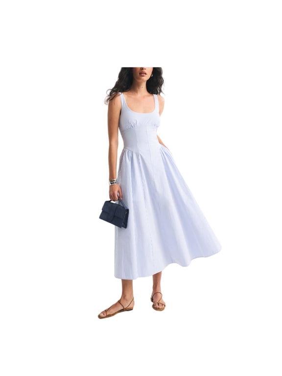 Women’s Print Patchwork Cami Midi Dress Slim Fit Flared Casual Summer Dress