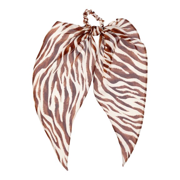 Women's Print Pony Scarf Hair Accessory - Tan: Versatile 2-in-1 Hair Scrunchie & Scarf, Easy Twist Closure, Polyester/Elastic, Holds Ponytail, Braid, or Bun