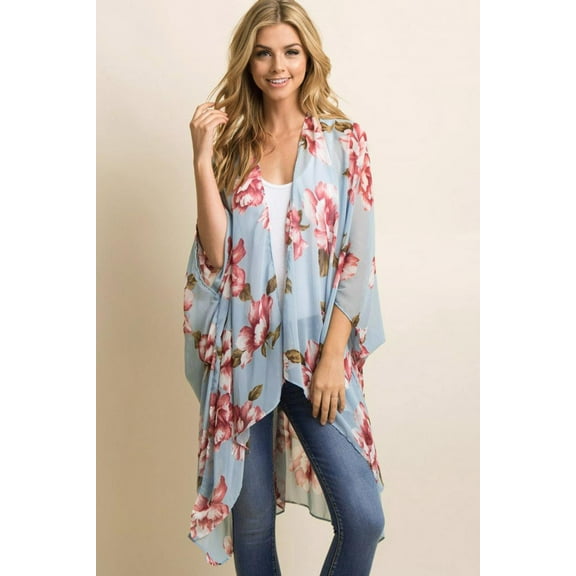 Women’s Print Sheer Flowy Summer Chiffon Loose Casual Kimono Cardigan Cape Cover Up – LPD8859 - XL