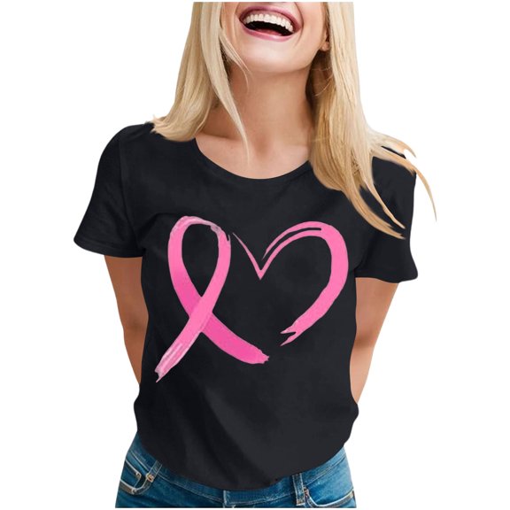 Women's Print Shirt Short Sleeve Crewneck Pullover Basic Top Black-2 S