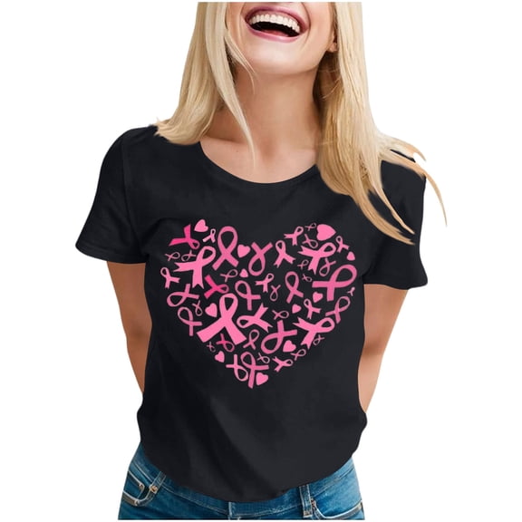 Women's Print Shirt Short Sleeve Crewneck Pullover Basic Top Black-3 S