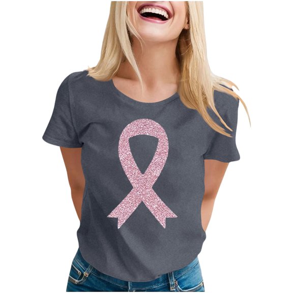 Women's Print Shirt Short Sleeve Crewneck Pullover Basic Top Dark Gray-1 S