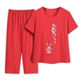 thumbnail image 1 of Women's Print Soft Sleepwear Capri Pajamas Sets Short Sleeve Two-Piece Pjs Round Neck Tops & Capri Pants, 1 of 3