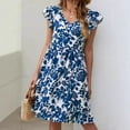 thumbnail image 1 of Women's Print V-Neck Puffy Sleeve Casual Holiday Dress Comfortable Lightweight One-Piece Dress, 1 of 1