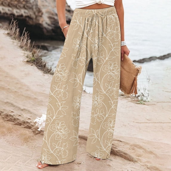 Women's Print Wide Leg Pants High Waisted Casual Trousers