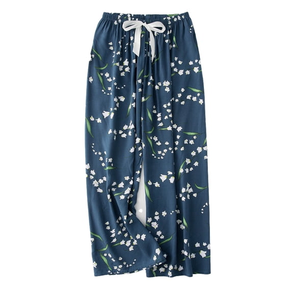 Women's Print Wide Leg Pants, High Waisted Drawstring Elastic Waist Palazzo Lounge Pants with Bow