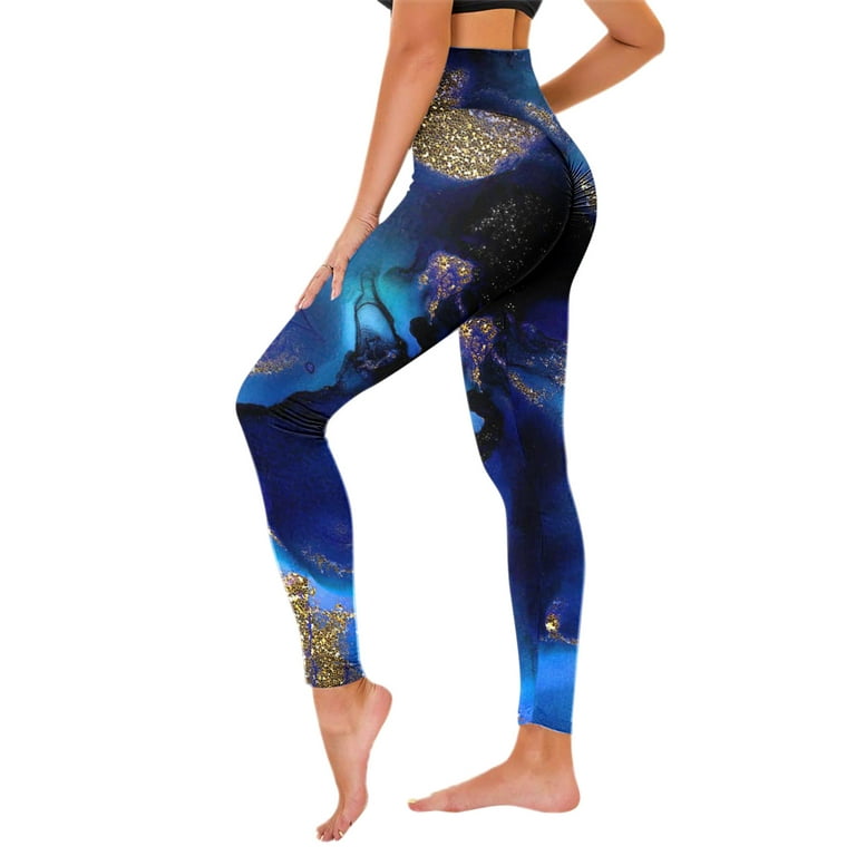 Women's Print Yoga Pants Tummy Control Booty Leggings Skinny Pants For Yoga  Running Pilates Gym Workout Running(Navy L) 