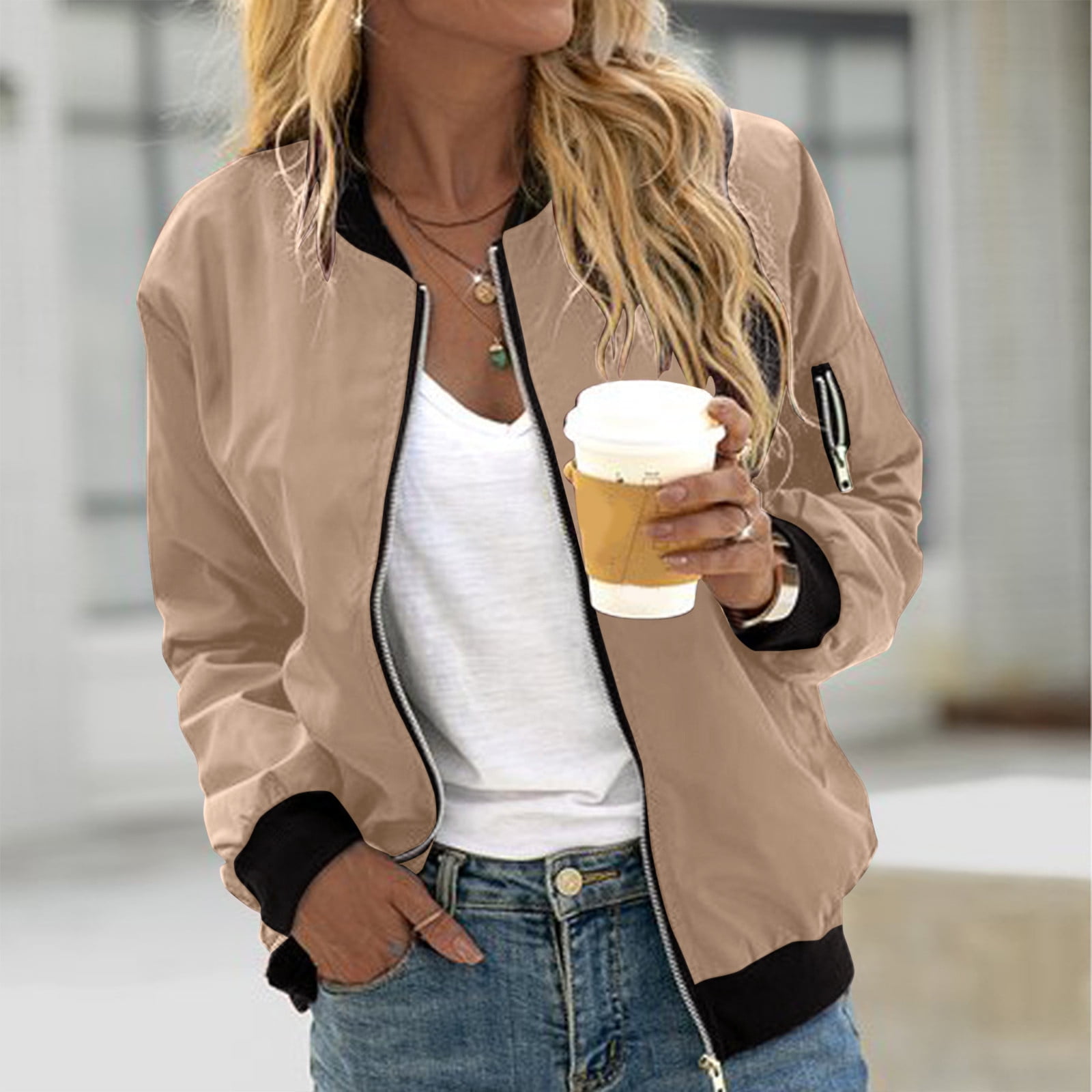Square D Jacket Women's Print jacket Square Thin Pocket Long Sleeve Outerwear Casual ...
