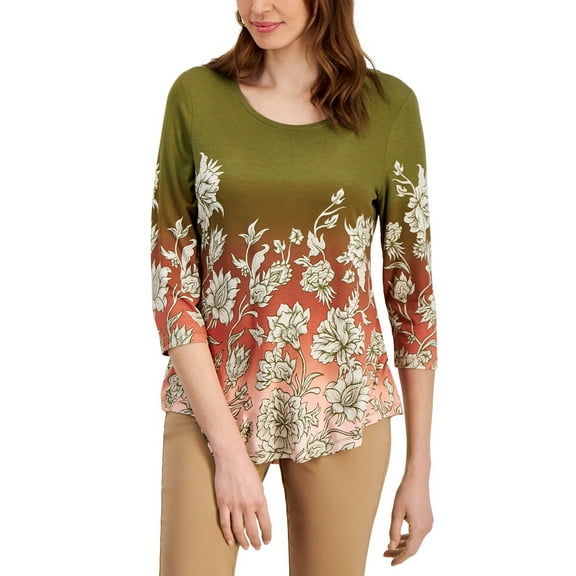 Women's Printed 3/4-Sleeve Top New Avocado Combo XXL