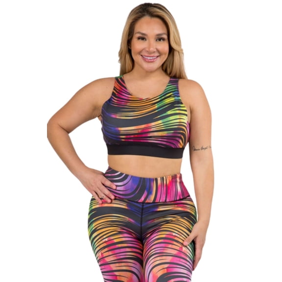 Women's Printed Activewear Sports Bra - Motion Rainbow, XL