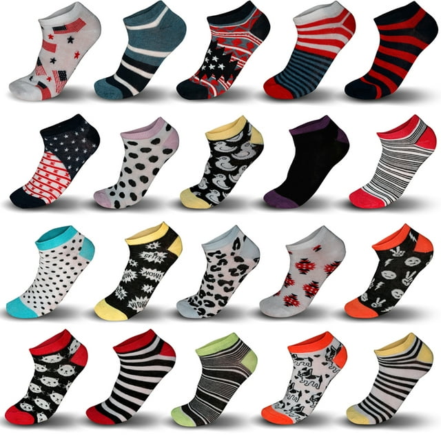 Women’s Printed Ankle Socks, Set of 20 Assorted Pairs - Walmart.com
