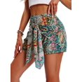 thumbnail image 1 of Women's Printed Bohemian Shorts with Front Knot High Waist Summer Beach Vacation Shorts Yellow M, 1 of 8