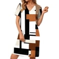 thumbnail image 1 of Women's Printed Casual Dress with Rolled Up Short Sleeves and Comfortable V-Neck Design, 1 of 8