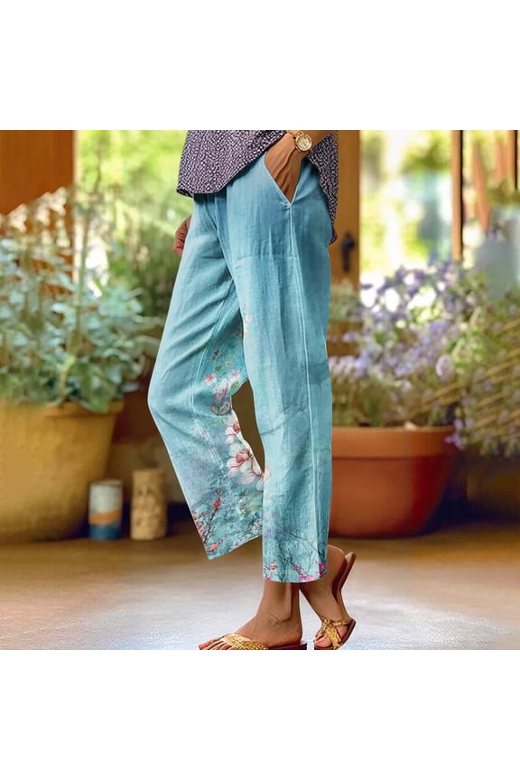 Women's Printed Casual Pants, Straight Leg with Floral Pattern, Relaxed Fit for Spring and Fall, Versatile Daily Wear