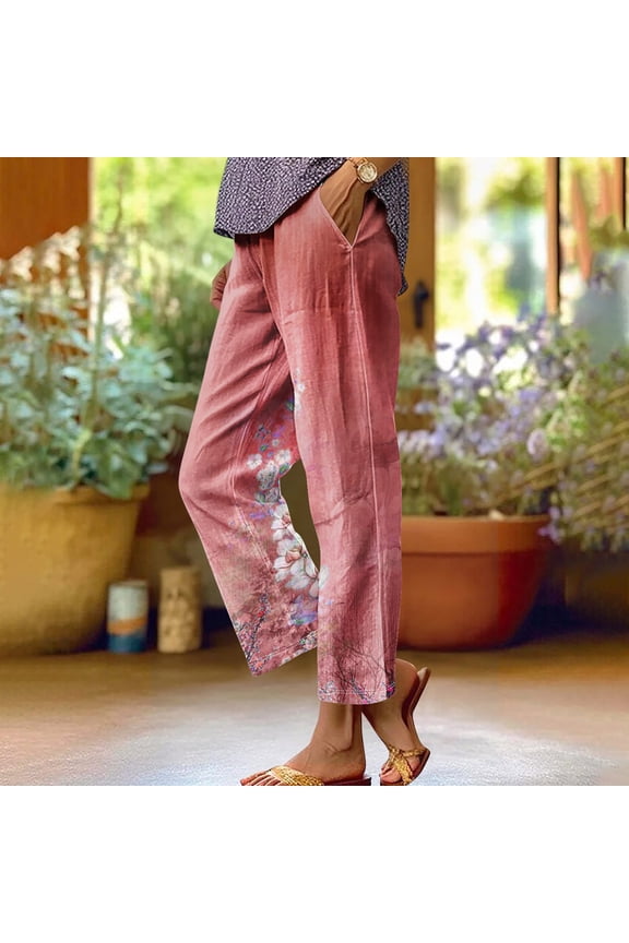 Women's Printed Casual Pants, Straight Leg with Floral Pattern, Relaxed Fit for Spring and Fall, Versatile Daily Wear