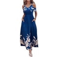 thumbnail image 1 of Women's Printed Cold Shoulder Dress 100% Polyester With Pockets Flowy Lightweight Easy Care For Everyday Wear, 1 of 7