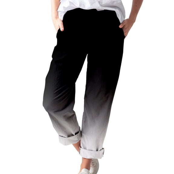 Women's Printed Cotton And Linen Pockets Casual Fashion Pants