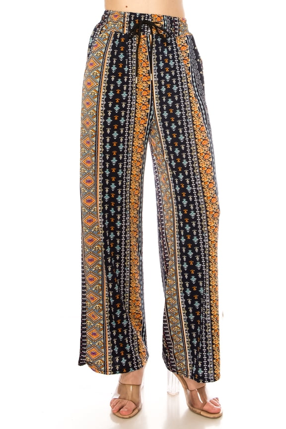 Women's Printed Drawstring Waist Pants with Side Pockets Casual Relaxed Fit