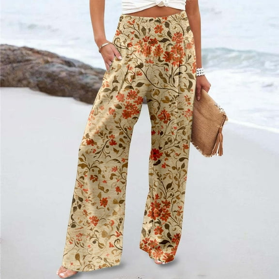 Women's Printed Elastic High Waist Wide Pants Casual Wide Leg Long Casual Belt Pocket Track Pants Zipper plus Size Cropped Pants for Women Casual Straight Leg Womens Bottoms Casual Pants Business
