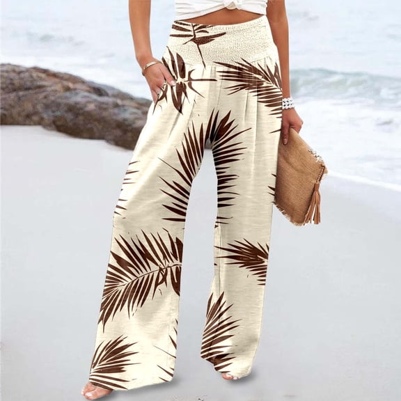 Women's Printed Elastic High Waist Wide Pants Casual Wide Leg Long Casual Belt Pocket Womens Casual Baggy Hop Pants Casual Fashion Lady Basketball Jumpsuit Sweatpants Women Business Casual Pants for
