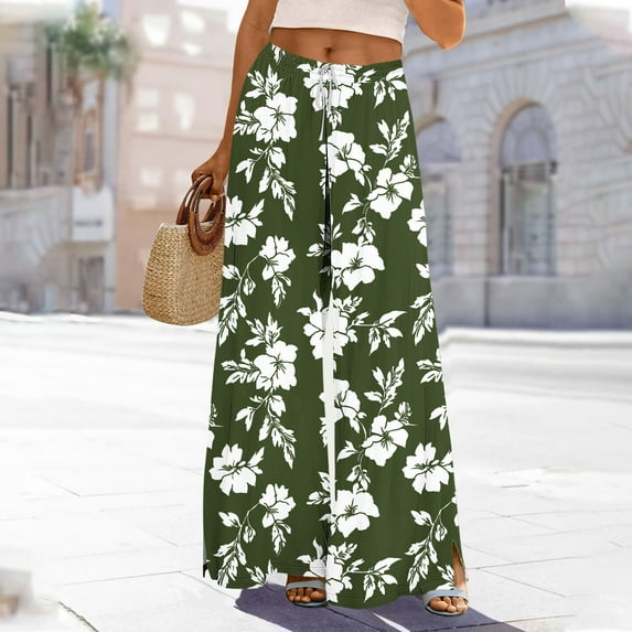 Women's Printed Elastic Waist Casual Pants with Pockets Loose Fit Comfortable Bottoms Under $10