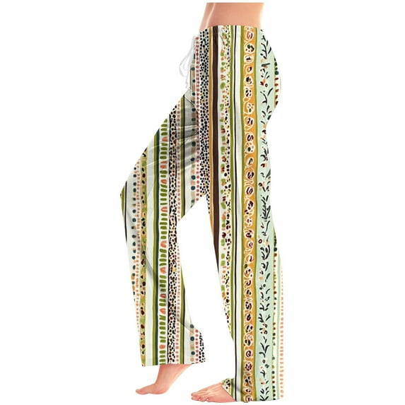 Women's Printed Elastic Waistband Drawstring Pocket Fashionable Pajama Pants, Loose Fit Lounge Pants with Front Pockets for Comfortable Wear, Limited Time Offer Under 10 Dollars