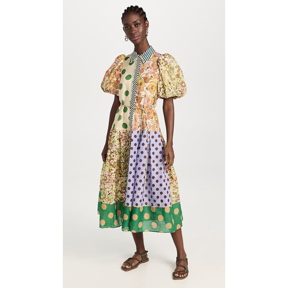 Women's Printed Fashionable Puff Sleeve Versatile Slim Fit Flared Dress
