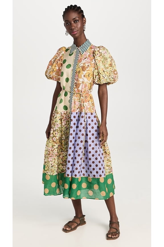 Women's Printed Fashionable Puff Sleeve Versatile Slim Fit Flared Dress