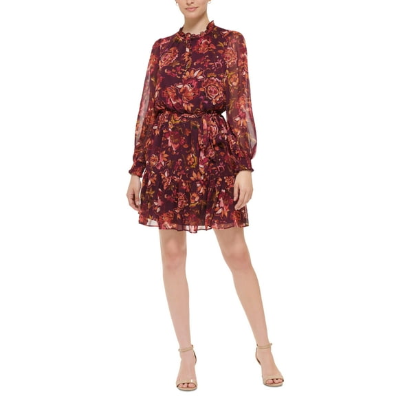 Women's Printed Fit & Flare Dress Wine 4