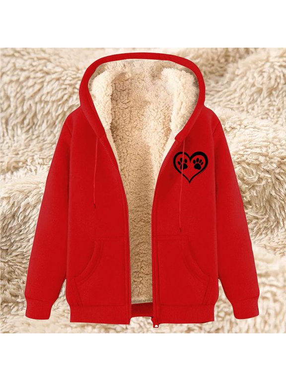 Women's Printed Fleece Hooded Sweatshirt Jacket - Casual Zip-Up Long Sleeve Top with Pockets, Cozy Winter Velvet Pullover for Dance Performance, Birthday Date Night, or Weekend Home Vacation