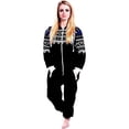 thumbnail image 1 of Women's Printed Fleece Onesie Pajama – Hooded Zip-Up One-Piece Sleepwear, Non-Footed Loungewear Jumpsuit, 1 of 1