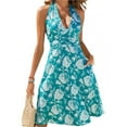 thumbnail image 1 of Women's Printed Halter Neck Dress with Slight Stretch 100% Polyester Fabric Lightweight Flowy Summer Look For Vacation, 1 of 17