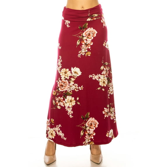 Women's Printed High Waisted A-Line Maxi Skirt with Foldable Waistband - Relaxed Fit