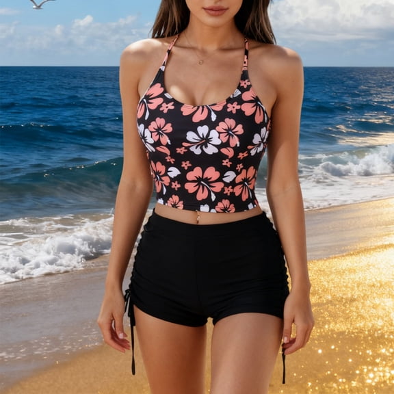 Women's Printed High-Waisted Boyshort Modest Two-Piece Swimsuit