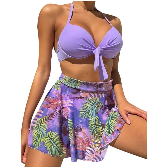 Women's Printed High Waisted Split Swimsuit Three-piece Swimsuit Set