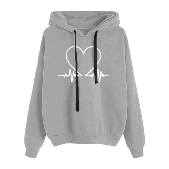 Women's Printed Hooded Sweatshirt Casual Loose Fit Long Sleeve Drawstring Blouse Top Comfortable Stylish Pullover